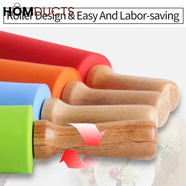 Silicone Wooden Handle Rolling Pin