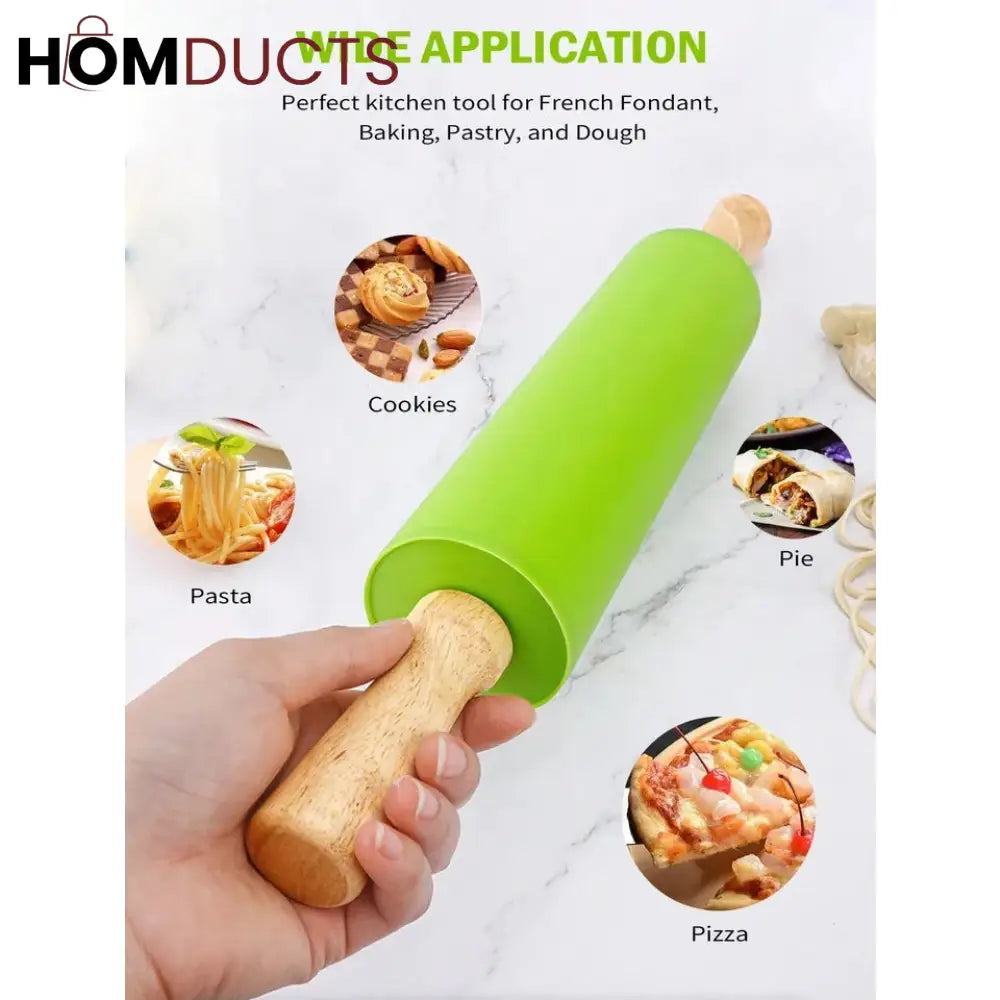 Silicone Wooden Handle Rolling Pin