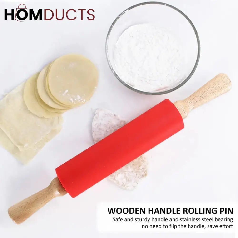 Silicone Wooden Handle Rolling Pin