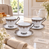 Luxury silver drip curved cup and saucer 6 piece set