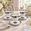 Luxury silver drip footed cup and saucer 6 piece set