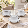 Luxury silver rim fluted cup and saucer 6 piece set