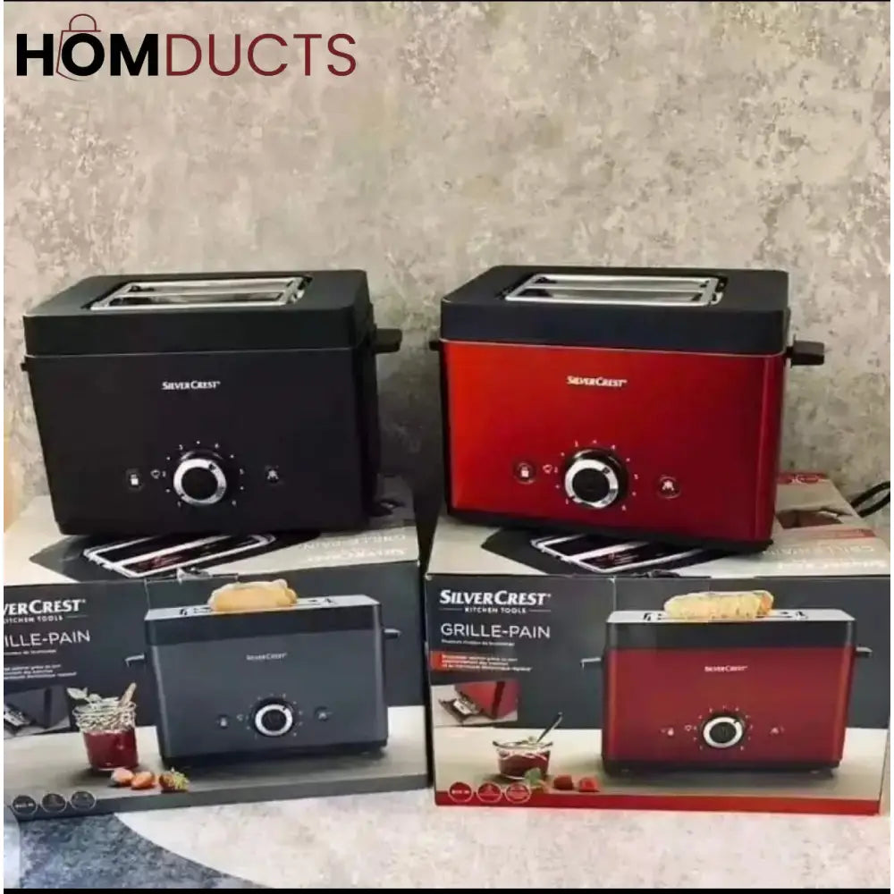 SilverCrest Deluxe 2-Slice Toaster – Retro Red Finish with Adjustable Browning & Crumb Tray