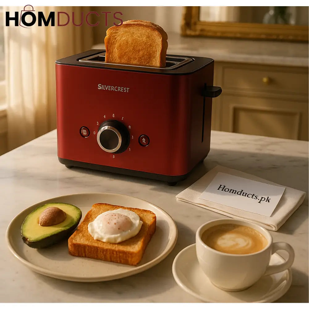 SilverCrest Deluxe 2-Slice Toaster – Retro Red Finish with Adjustable Browning & Crumb Tray