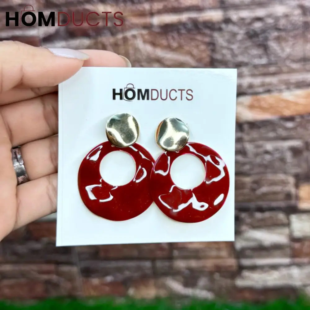 Simple Hollow Earings Maroon