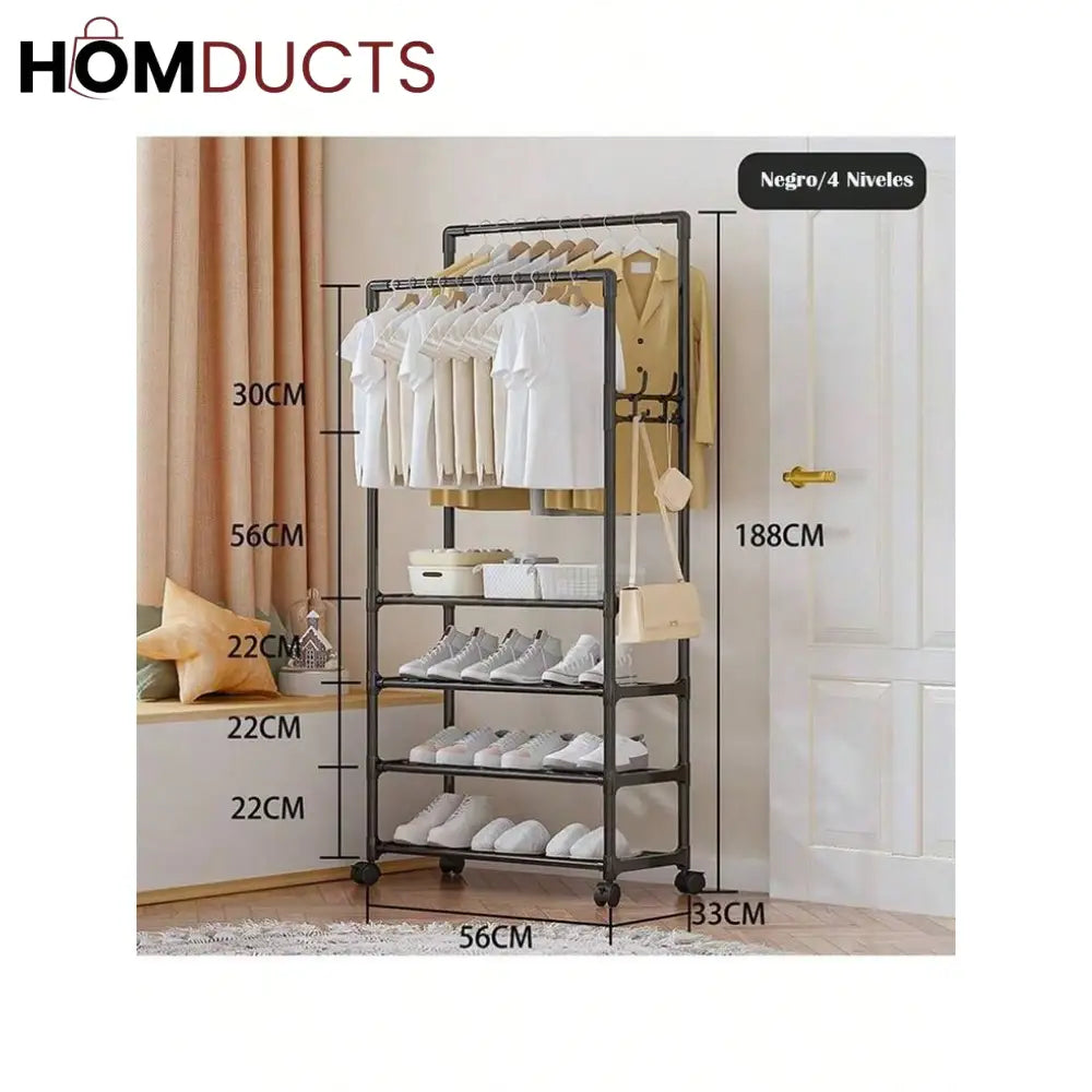 Simple Indoor Double Pole Coat Rack Shelves & Stands