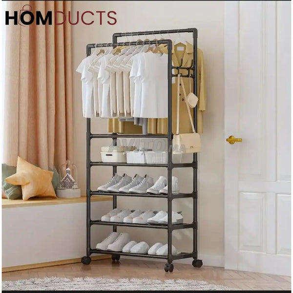 Simple Indoor Double Pole Coat Rack Shelves & Stands