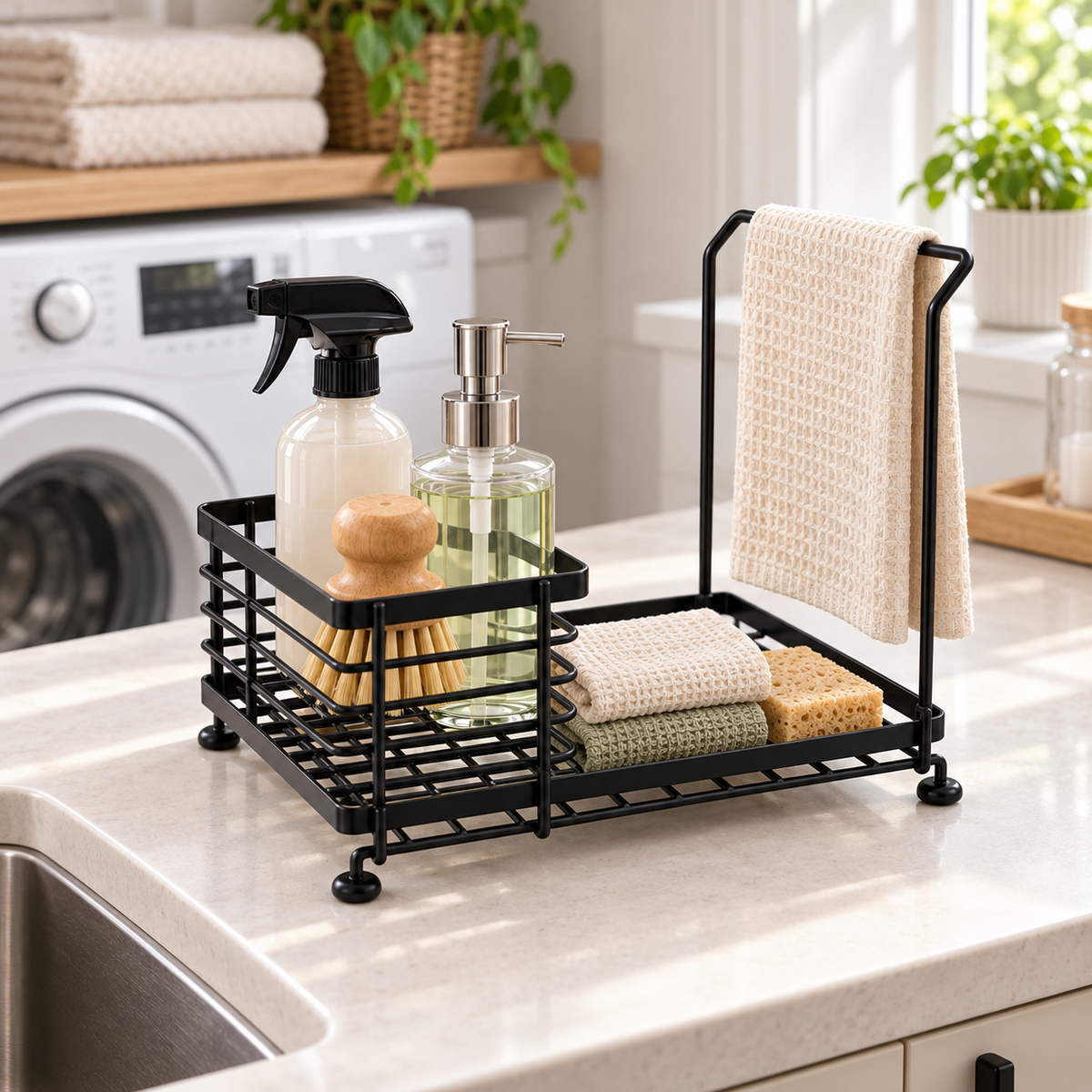 Multipurpose sink organizer used in a laundry area