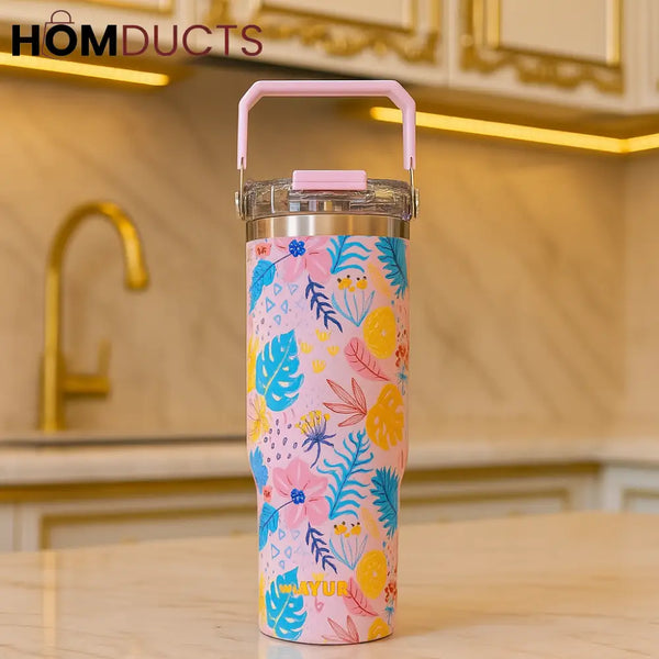 Sitarayuri 40oz Floral Stainless Steel Tumbler with Handle & Straw