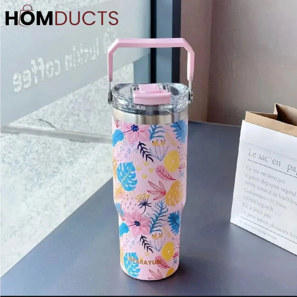 Sitarayuri 40oz Floral Stainless Steel Tumbler with Handle & Straw