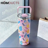Sitarayuri 40oz Floral Stainless Steel Tumbler with Handle & Straw