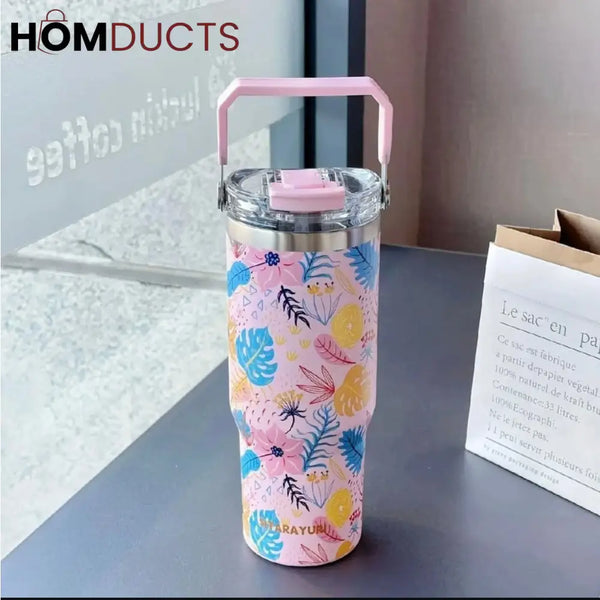 Sitarayuri 40oz Floral Stainless Steel Tumbler with Handle & Straw