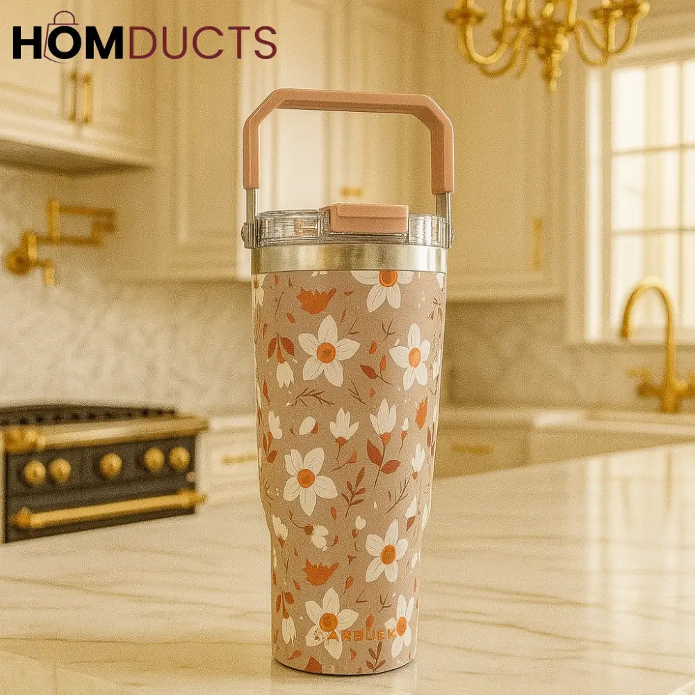 Sitarayuri Blossom Floral Tumbler – Insulated Travel Cup with Handle 40oz