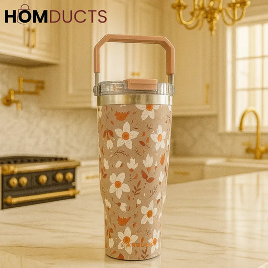 Sitarayuri Blossom Floral Tumbler – Insulated Travel Cup with Handle 40oz