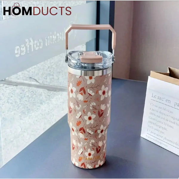 Sitarayuri Blossom Floral Tumbler – Insulated Travel Cup with Handle 40oz