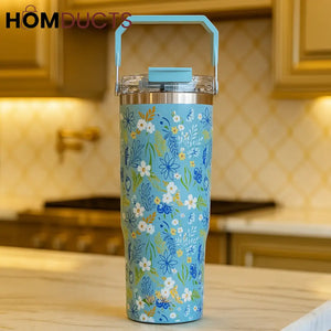 Sitarayuri Floral Sky Blue Insulated Tumbler with Handle – 40oz