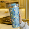 Sitarayuri Floral Sky Blue Insulated Tumbler with Handle – 40oz