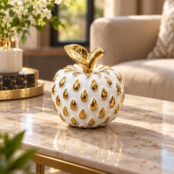 Luxury White & Gold Apple Decorative Jar – Small