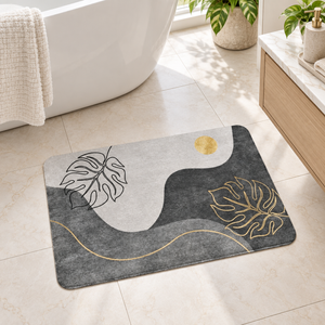 Small absorbent bathroom floor mat - Abstract Monstera design