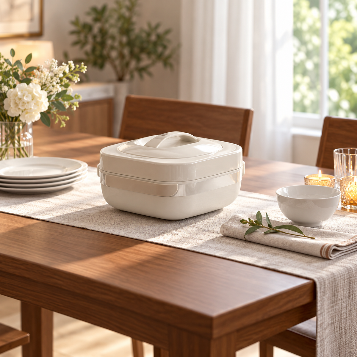 Compact Insulated Hot Pot – White premium lifestyle view