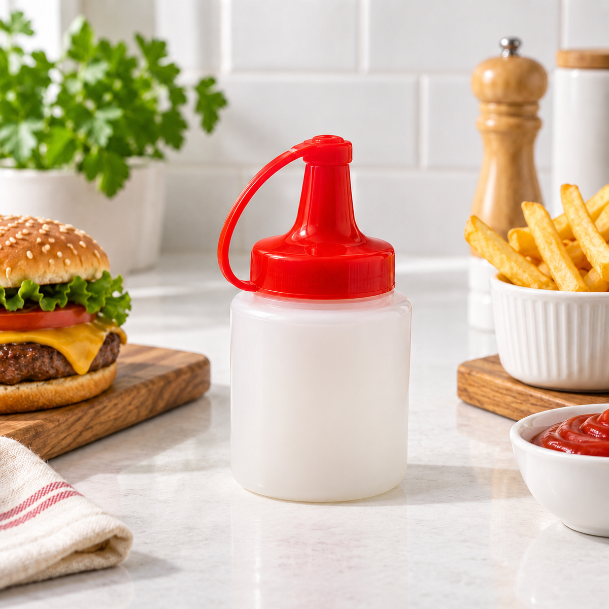 Small squeeze sauce and condiment dispenser