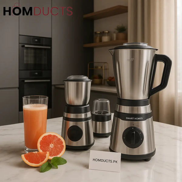 Smart Homes 3-in-1 Heavy Duty Blender Grinder Juicer – 1800W Copper Motor (Stainless Steel)