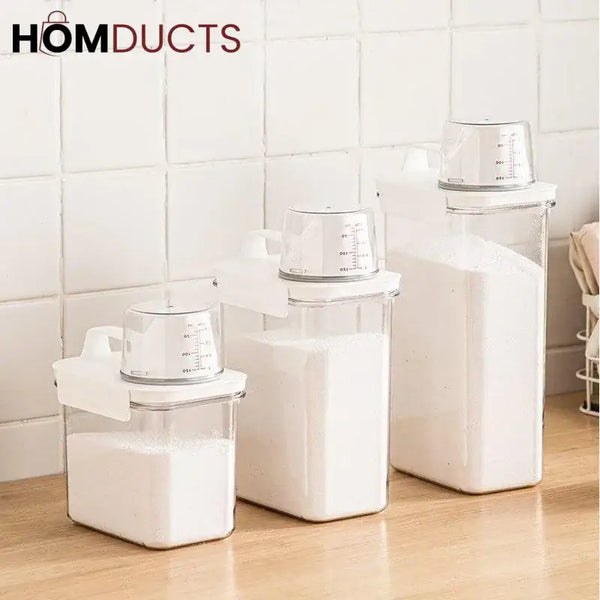 Smart Laundry Dispenser Set – Stackable Containers with Built-In Measuring Cup for Detergent & Softener
