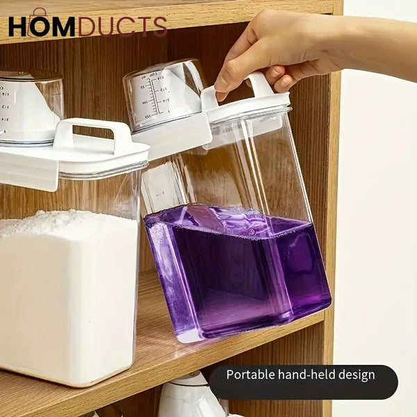 Smart Laundry Dispenser Set – Stackable Containers with Built-In Measuring Cup for Detergent & Softener