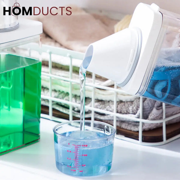 Smart Laundry Dispenser Set – Stackable Containers with Built-In Measuring Cup for Detergent & Softener