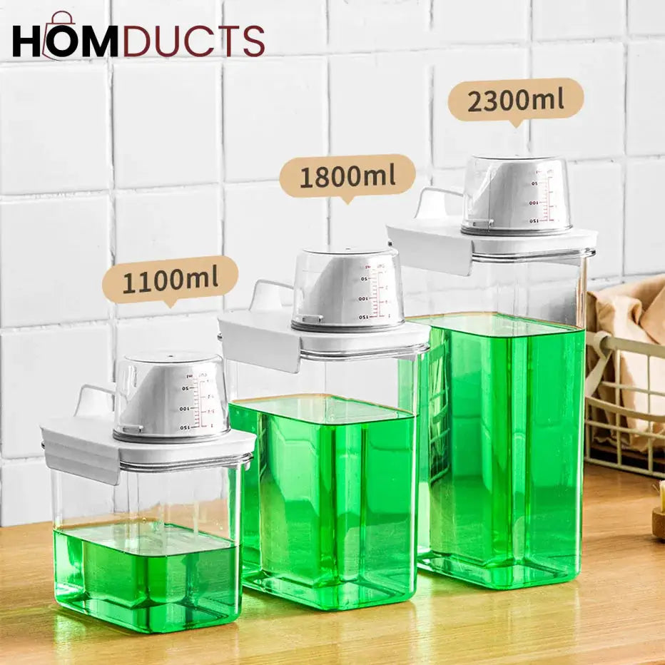 Smart Laundry Dispenser Set – Stackable Containers with Built-In Measuring Cup for Detergent & Softener