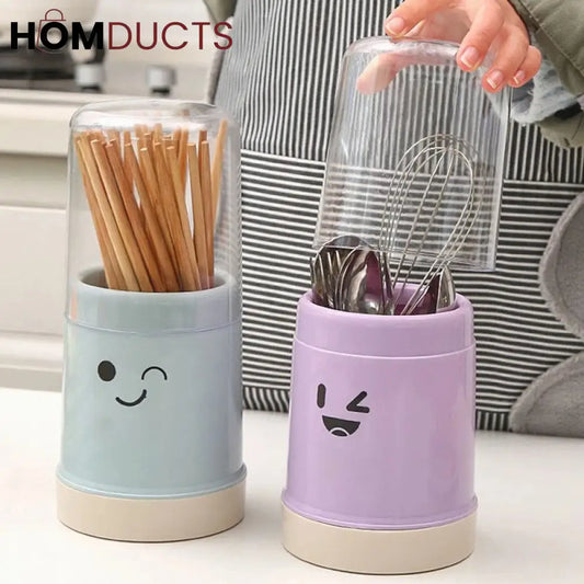 Smiley Cutlery Holder With Lid