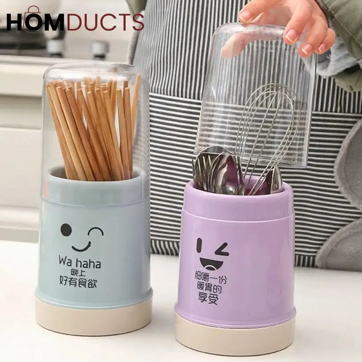 Smiley Cutlery Holder With Lid