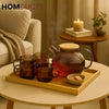 Smoked Glass Teapot & Cup Set with Wooden Lid – 7 Pcs