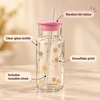Snowflake Glass Juice Bottle with Straw Lid feature infographic