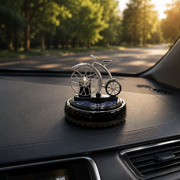 Solar-powered bicycle car aroma diffuser on a luxury dashboard