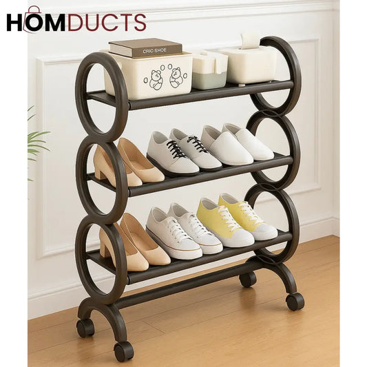 Space Saving Shoe Rack 4 Layers - Portable Dustproof & Rust-Proof Organizer with Rollers