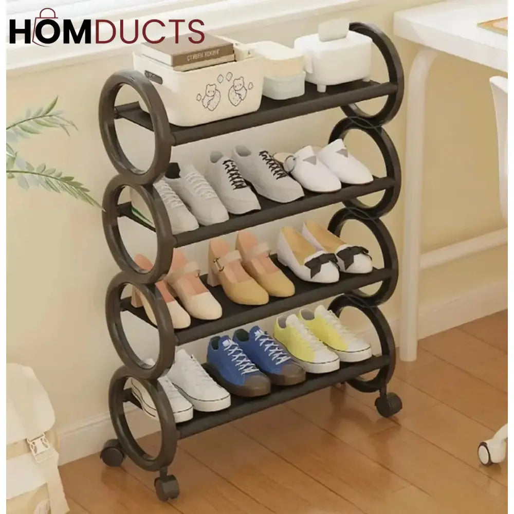 Space Saving Shoe Rack 4 Layers - Portable Dustproof & Rust-Proof Organizer with Rollers