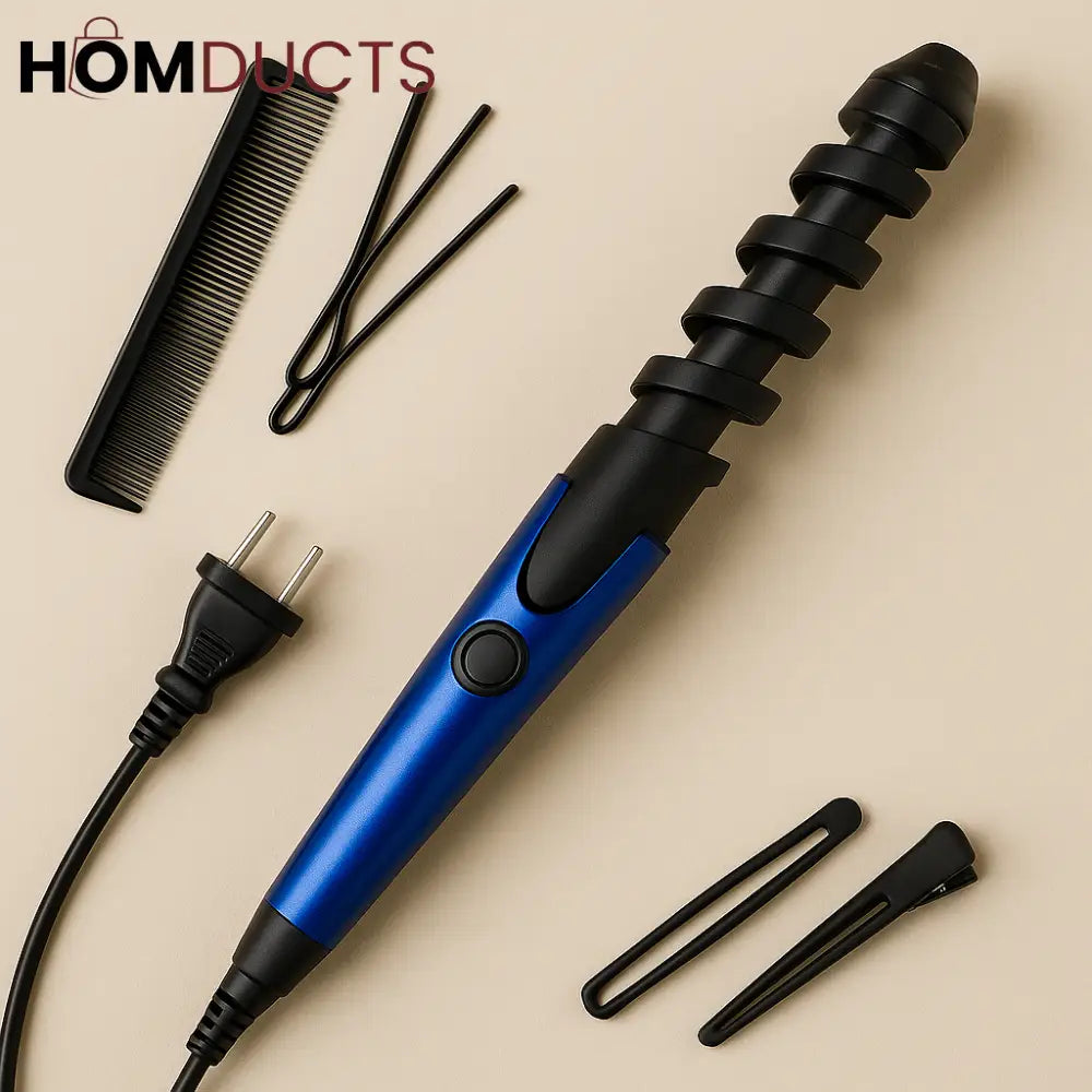 Spiral Hair Curling Iron – Blue & Black Professional Styling Tool