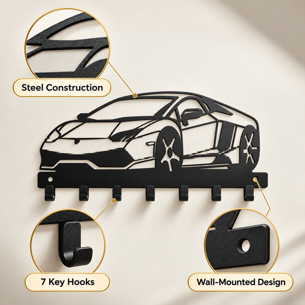 Sports Car steel wall key holder feature details