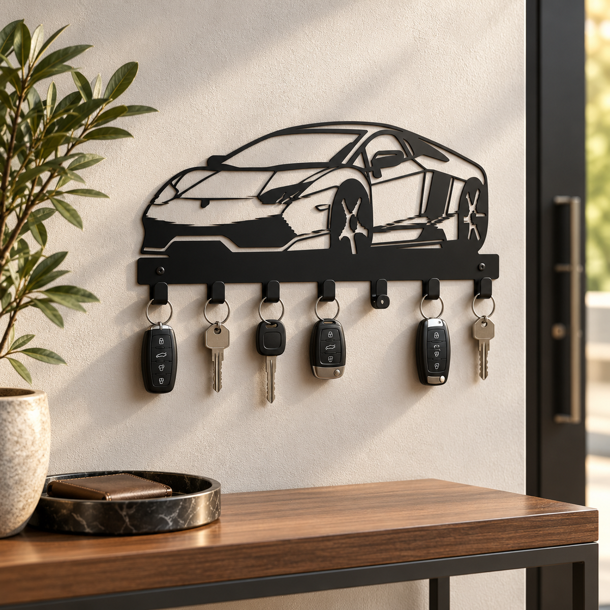 Sports Car steel wall key holder in a premium entryway