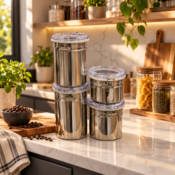 Four piece stainless steel airtight canister set