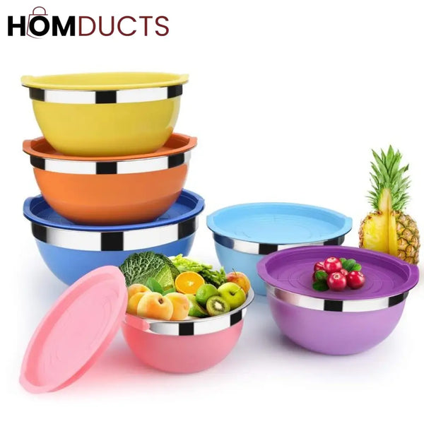 Stainless Steel Colourful Bowl (5Pcs Set)