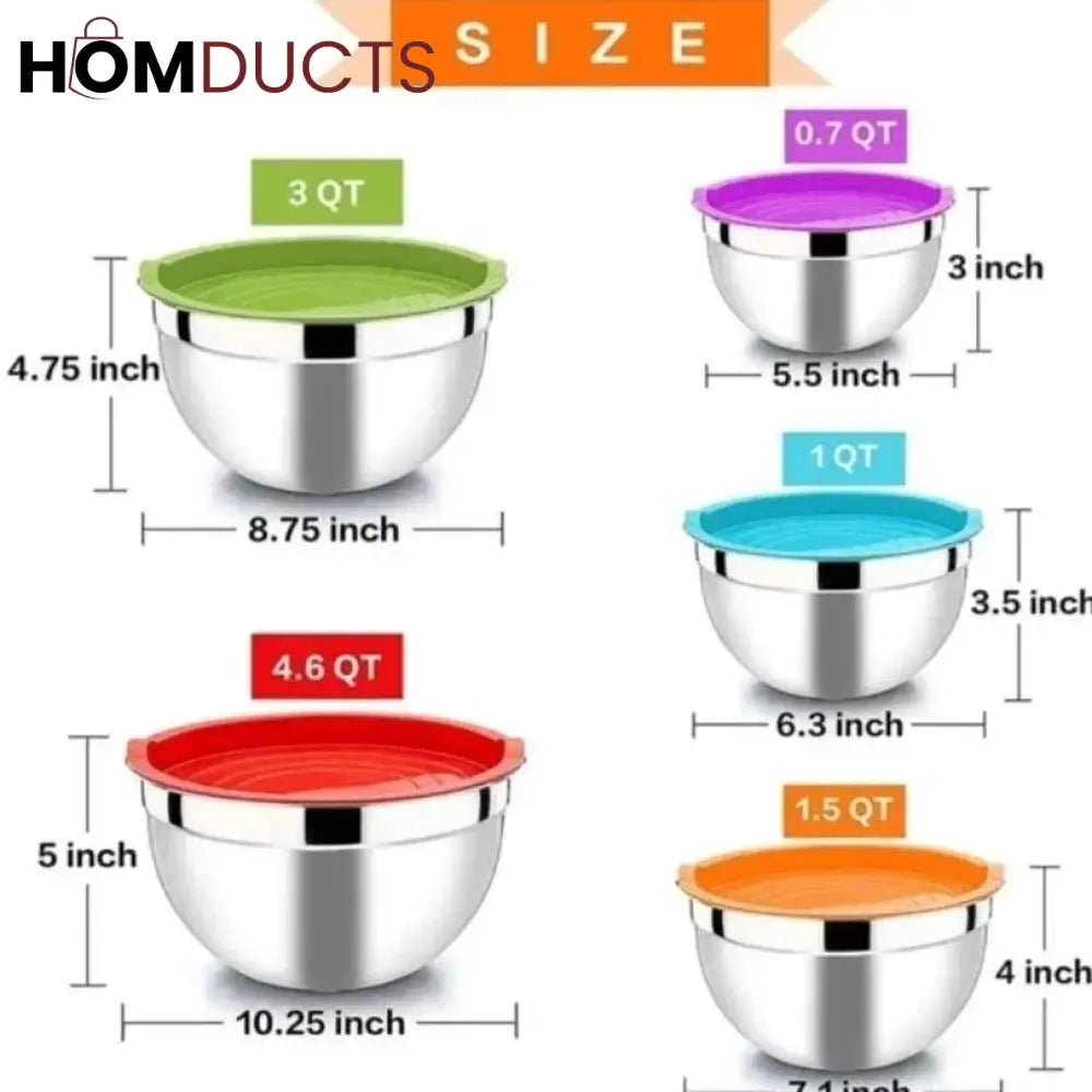 Stainless Steel Colourful Bowl (5Pcs Set)