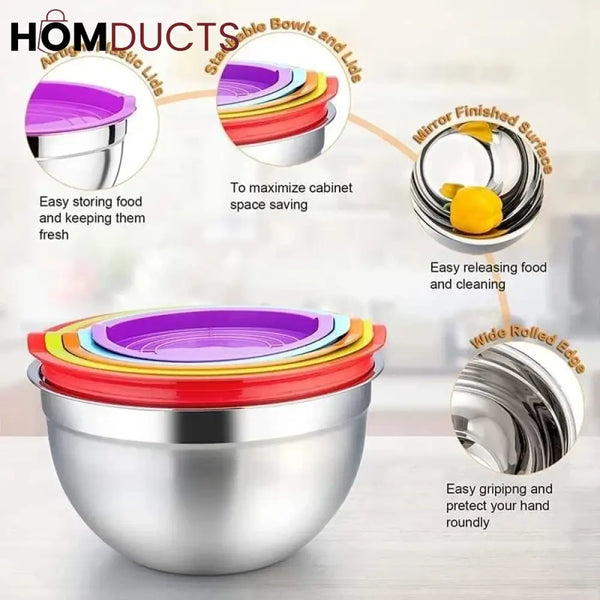 Stainless Steel Colourful Bowl (5Pcs Set)