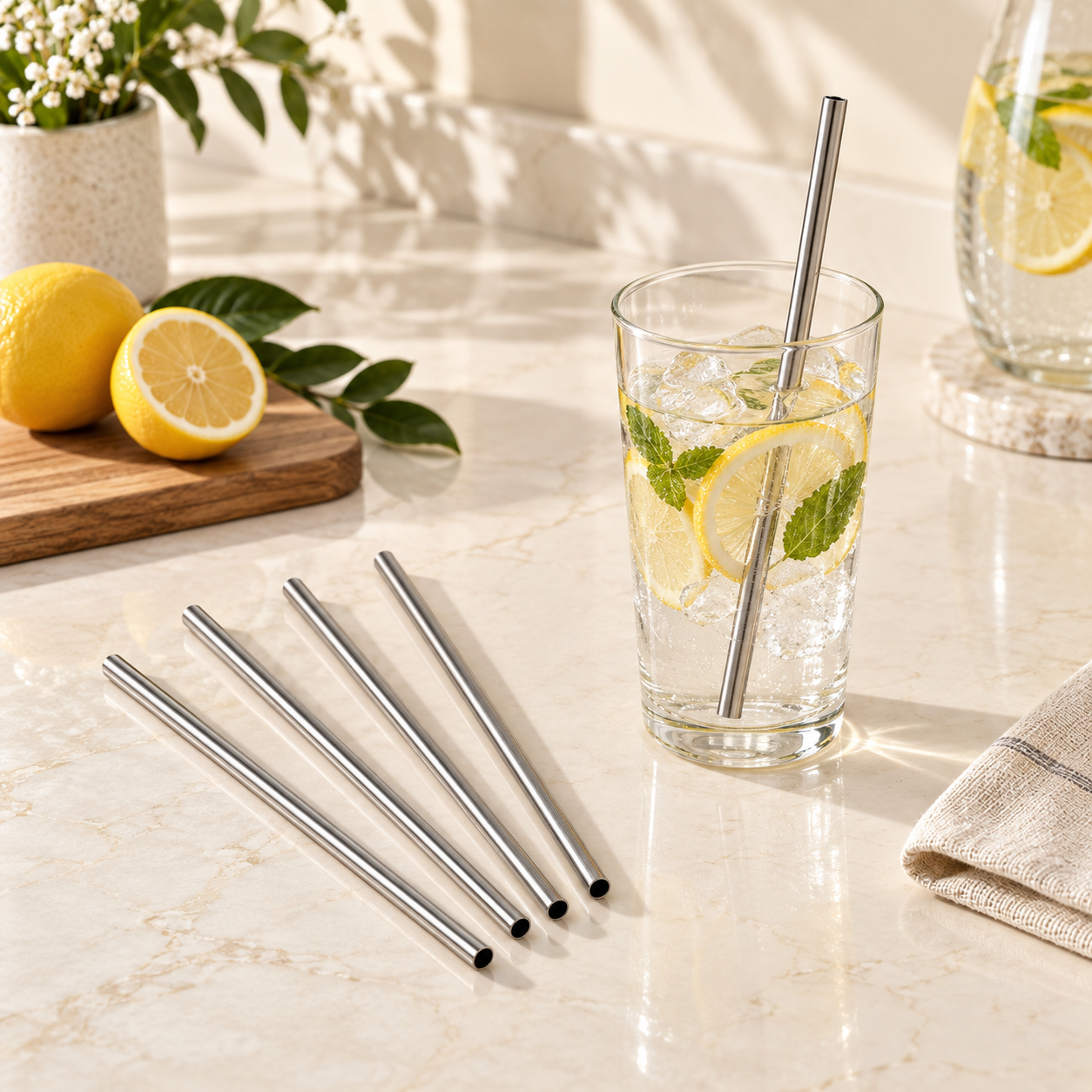 Five-piece stainless steel drinking straw set