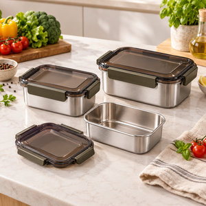 Stainless steel lunch boxes in three sizes