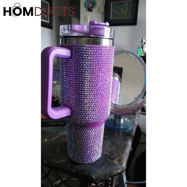 Stainless Steel Rhinestone Tumbler Purple