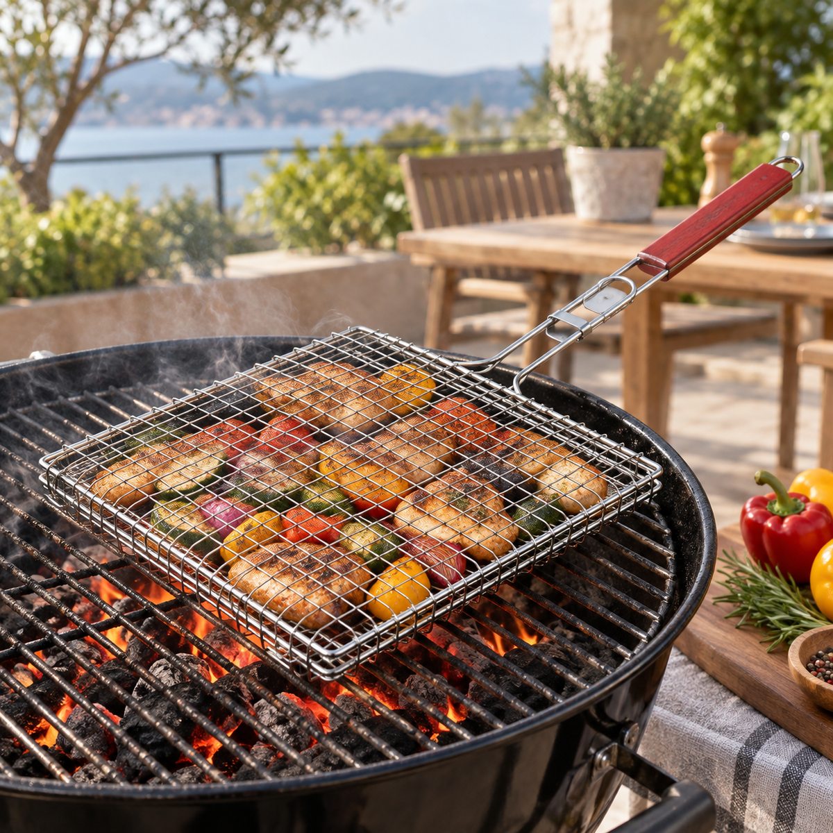 Stainless Steel Square BBQ Grill Basket – 30 × 30cm
