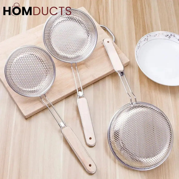 Stainless Steel Strainer With Wooden Handle (3Pcs)