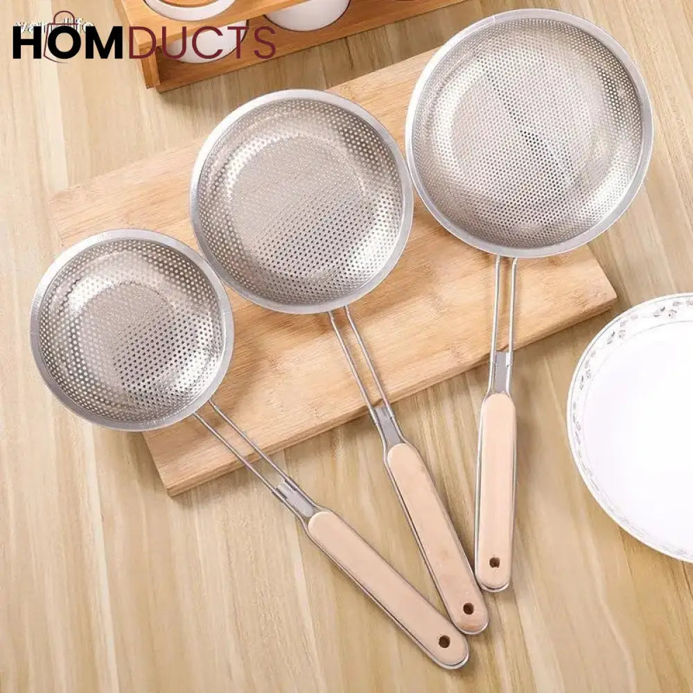 Stainless Steel Strainer With Wooden Handle (3Pcs)